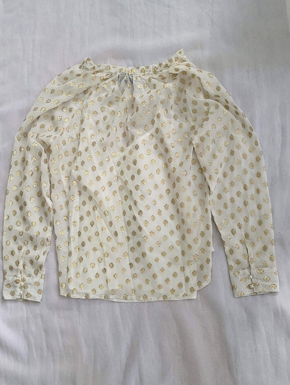 NWOT! Polka Dot Fall Top Gold Foil Pearl Embellished Women's Sheer Blouse Small - Picture 10 of 17